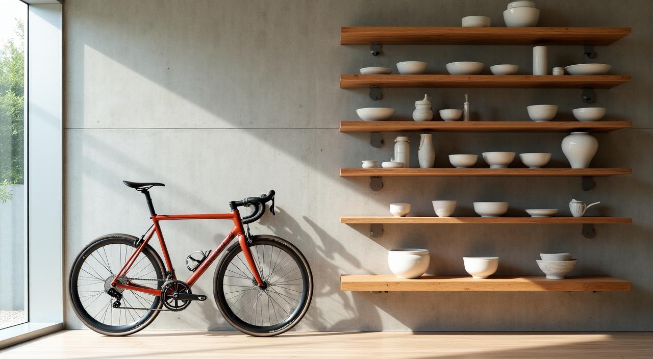 職人の工房で美しく並べられた自転車と陶器