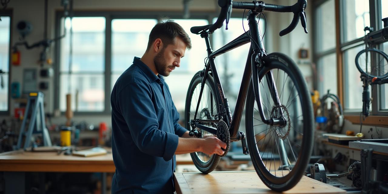 メカニックが自転車を修理している様子